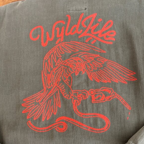 ATWYLD Embroidered Wyld Life Army Green Button Jacket Women's Medium Moto Baddie - Picture 2 of 14